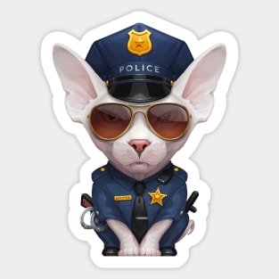 White Sphynx Cat Police Officer Sticker